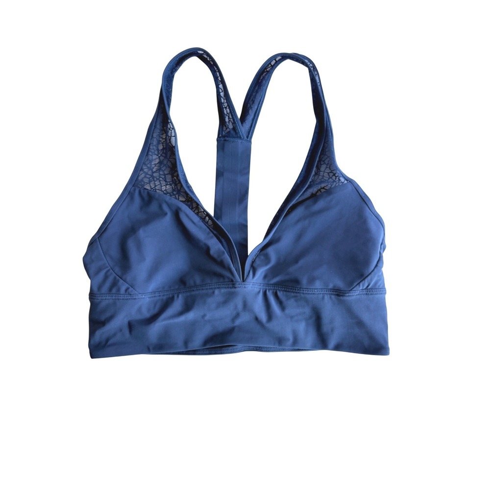 Lululemon Navy Blue Lace Trim V-Neck Racerback Sports Bra Size Small